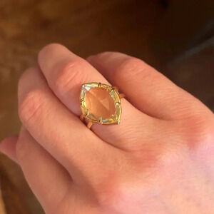 Stella & Dot Statement Cocktail Ring Canary Yellow Stone Gold Adjustable
